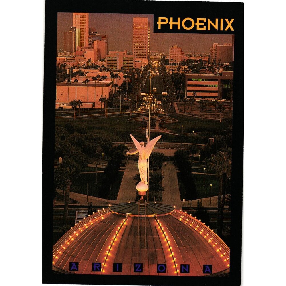 Phoenix Arizona Sunset Postcard Capitol Building Winged Victory